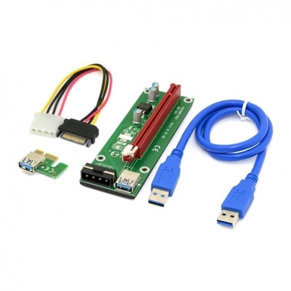 PCI-E 1x to 16x Mining Machine Enhanced Extender Riser Adapter w/ USB 3.0 & SATA Power Cable