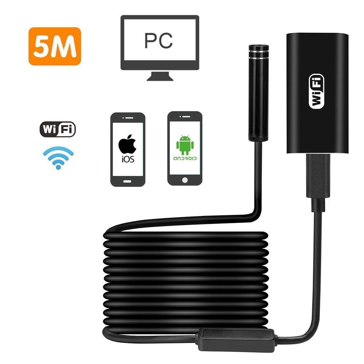 Android iPhone 5M WIFI Leakage Inspection Camera Endoscope Waterproof Borescope