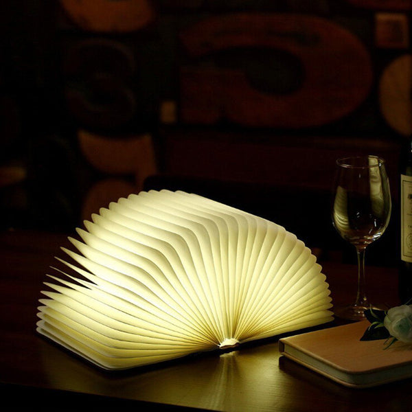 Wooden Folding Book USB Rechargeable Book Shaped Warm White Light Table Lamp