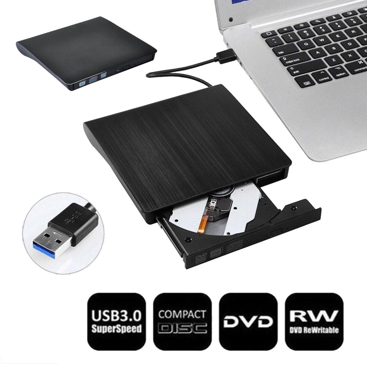 Slim External PC Laptop USB 3.0 DVD RW CD Writer Drive Disk Burner Reader Player