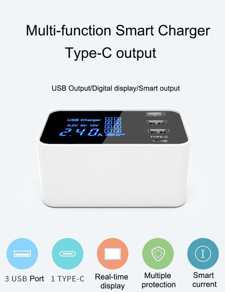 Multi Function 4 Port USB Type C Fast Rapid Charging Charge Adapter Wall Charger