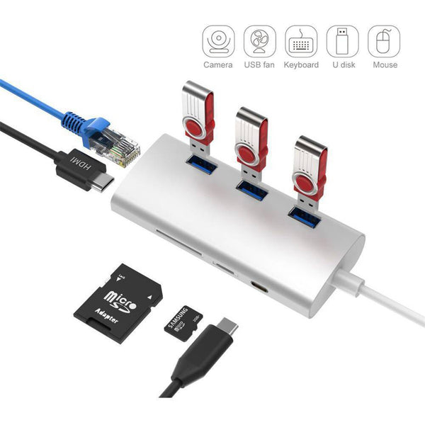 8 in 1 USB 3.1 Type C 4K HDMI RJ45 Hub Lan Ethernet Port Adapter HUB For MacBook