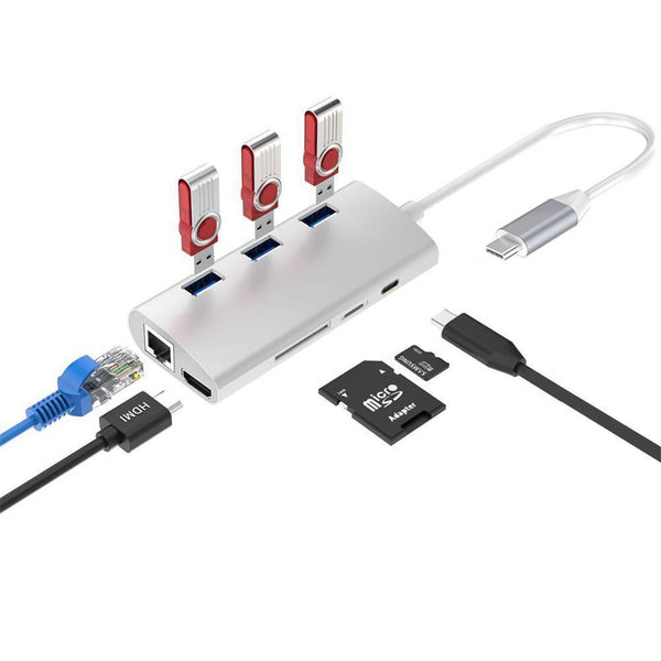 8 in 1 USB 3.1 Type C 4K HDMI RJ45 Hub Lan Ethernet Port Adapter HUB For MacBook