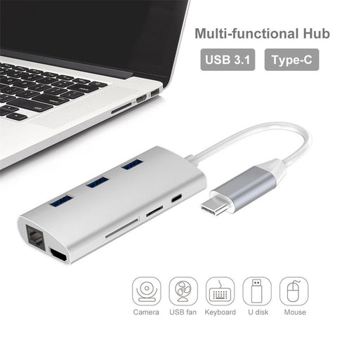 8 in 1 USB 3.1 Type C 4K HDMI RJ45 Hub Lan Ethernet Port Adapter HUB For MacBook