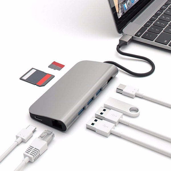TYPE C Hub Adapter to HDMI 4K RJ45 Gigabit USB 3.0 SD TF Slot Reader for MacBook