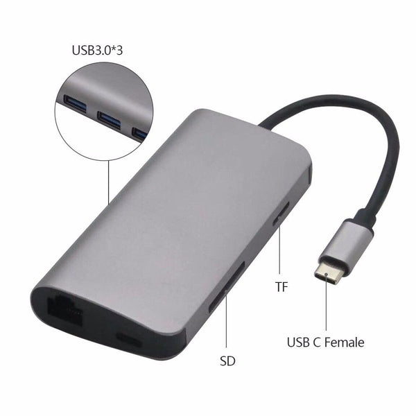TYPE C Hub Adapter to HDMI 4K RJ45 Gigabit USB 3.0 SD TF Slot Reader for MacBook