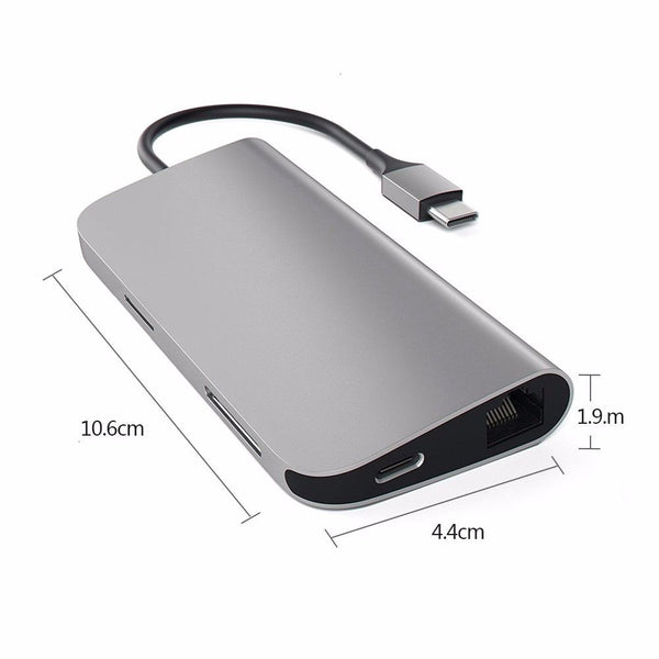 TYPE C Hub Adapter to HDMI 4K RJ45 Gigabit USB 3.0 SD TF Slot Reader for MacBook
