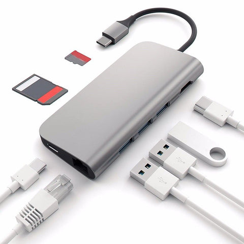 TYPE C Hub Adapter to HDMI 4K RJ45 Gigabit USB 3.0 SD TF Slot Reader for MacBook