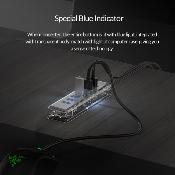 Transparent 7 Port USB 3.0 Hub with Dual port Power Supply Port