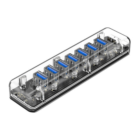 Transparent 7 Port USB 3.0 Hub with Dual port Power Supply Port