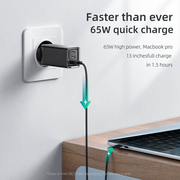 65W GaN Type C USB PD QC 3.0 Fast Charger Plug Phone Notebook Laptop Adapter