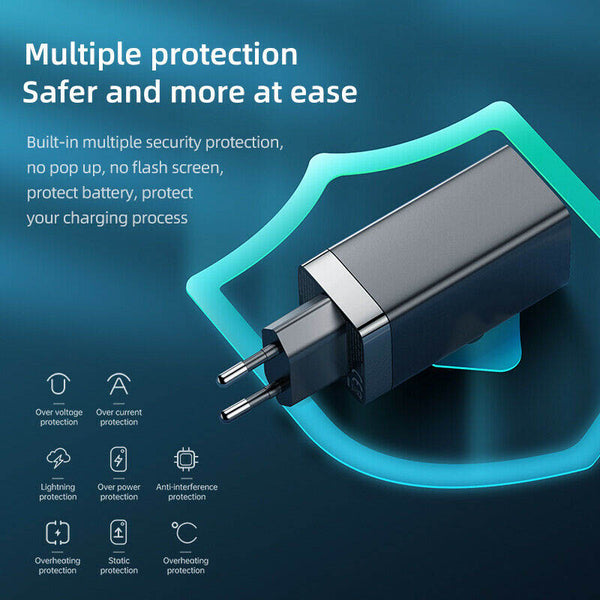 65W GaN Type C USB PD QC 3.0 Fast Charger Plug Phone Notebook Laptop Adapter