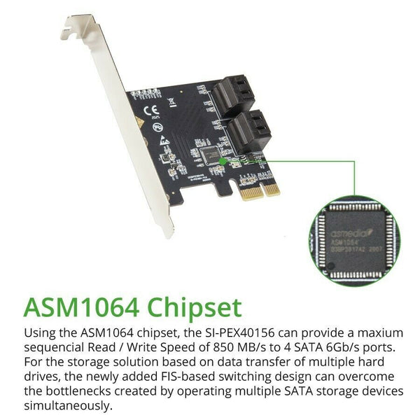 4 Port SATA III PCI-e PCIe 3 Expansion Card Non Raid 6 Gbps Low Profile Bracket