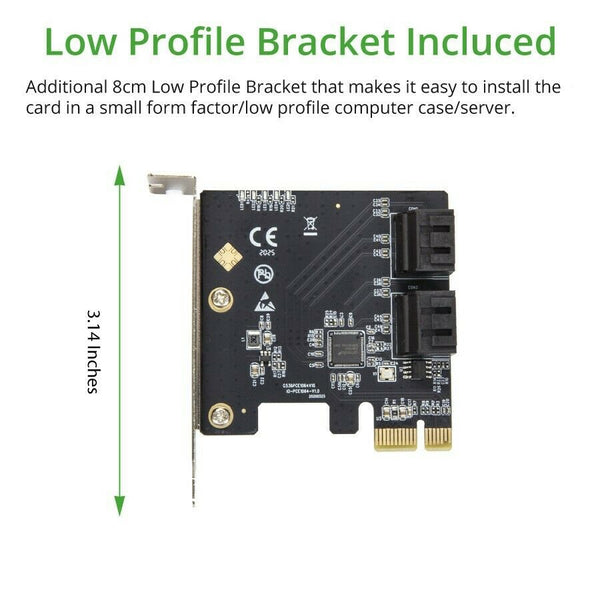 4 Port SATA III PCI-e PCIe 3 Expansion Card Non Raid 6 Gbps Low Profile Bracket