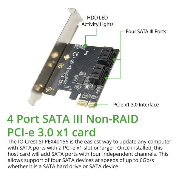4 Port SATA III PCI-e PCIe 3 Expansion Card Non Raid 6 Gbps Low Profile Bracket