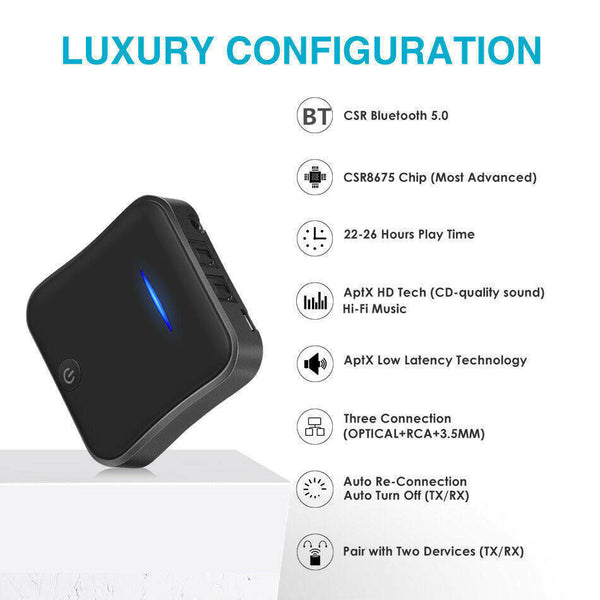 Bluetooth 5.0 Transmitter Receiver Audio Optical Wireless Adapter aptX HD TV PC
