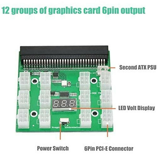 12X 6 Pin Power Supply Adapter HP Mining Server GPU LED 12V Breakout Board Converter