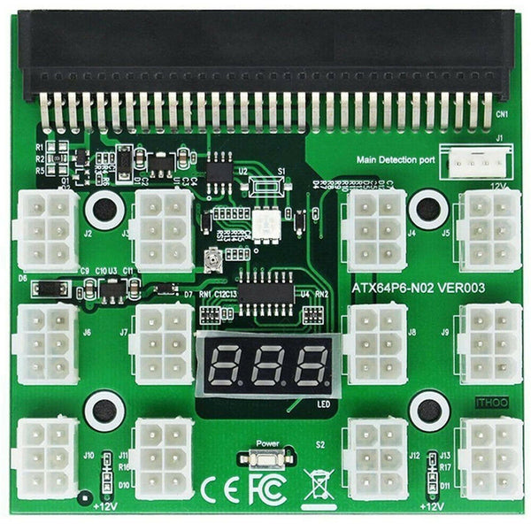 12X 6 Pin Power Supply Adapter HP Mining Server GPU LED 12V Breakout Board Converter