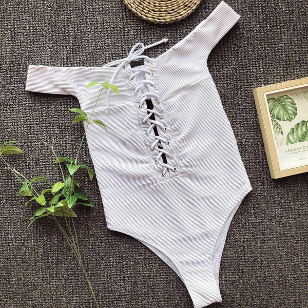 White Swimsuit One Piece Sexy Monokini Bandage Swimwear Women Bodysuit Bikini