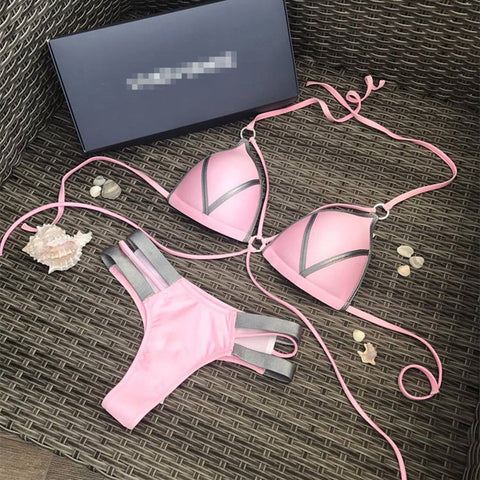 Stitching Bikini Swimsuits Brazilian Push Up Swimwear Vintage Retro Monokini