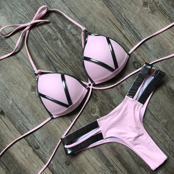 Stitching Bikini Swimsuits Brazilian Push Up Swimwear Vintage Retro Monokini