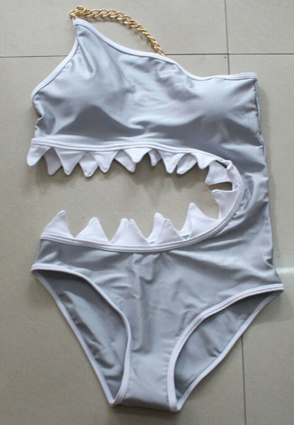 One Piece Swimsuit Shoulder Shark Shape Design Women Swimwear Padded Bra Bikini
