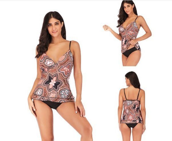 Attractive Plus Size Swimwear Women Swimsuit Tankini Vintage Retro Print Floral