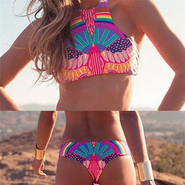 New Women Sexy Bikini Triangle Set High Neck Cropped Top Swimsuit Beach Swimwear