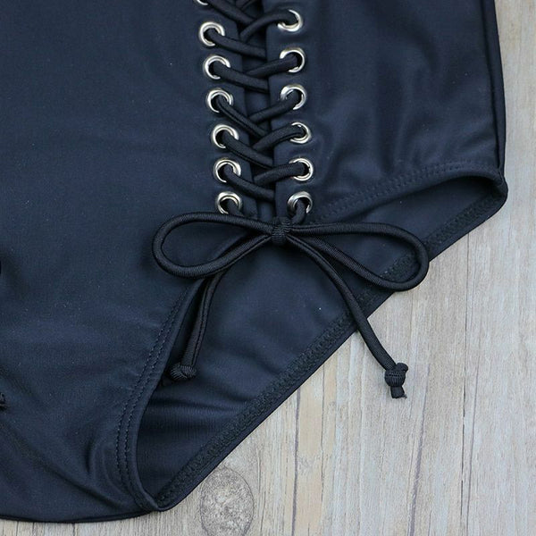 Black Push Up Swimwear Halter Sexy Bikini Women Swimsuit High Waisted Bath Suit