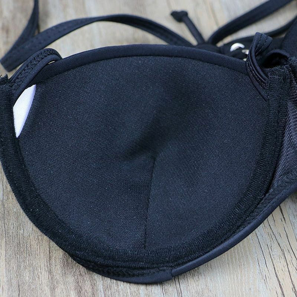 Black Push Up Swimwear Halter Sexy Bikini Women Swimsuit High Waisted Bath Suit