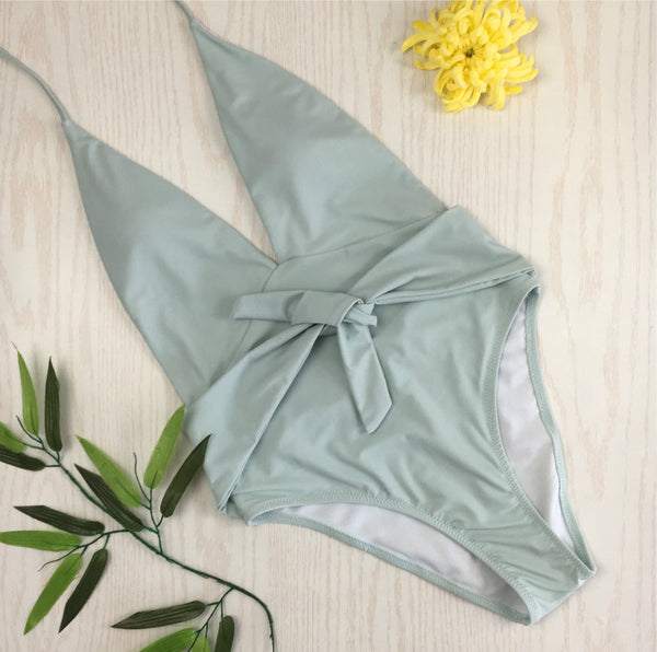 Stylish Women Sexy Backless Piece Swimwear Monokini Bikini Front Tie Beach Wear