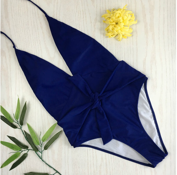 Stylish Women Sexy Backless Piece Swimwear Monokini Bikini Front Tie Beach Wear