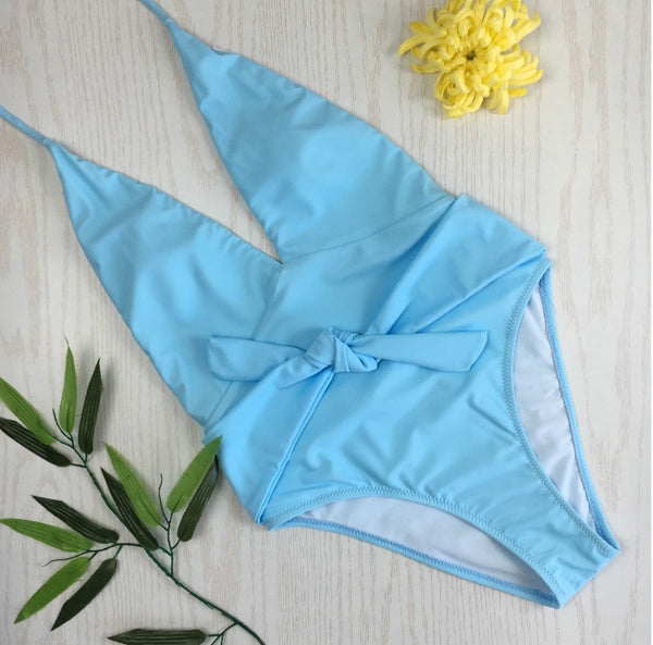 Stylish Women Sexy Backless Piece Swimwear Monokini Bikini Front Tie Beach Wear