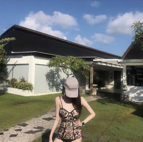 Sexy Breathable Poolside Retro Vintage Black Lace Swimwear Bathing Suit Monokini