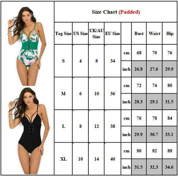 Women Girl Monokini Swimwear Green Leaf strappy Swimsuit Bathing Set Beachwear