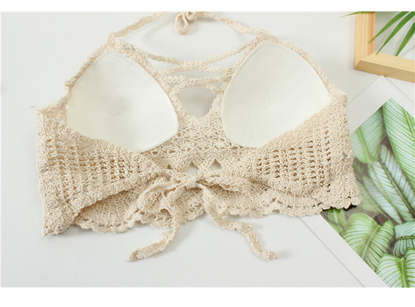 3 in 1 Suit Sexy Women Slim Crochet Knitted Lace Bikini Shorts Cover up Hot Spring Long Sleeved Swimsuit