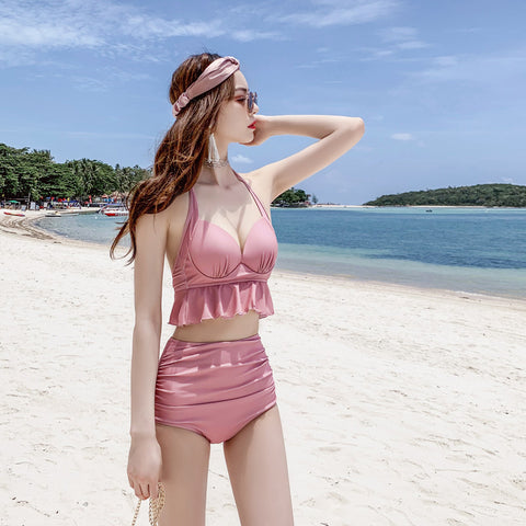 3 in 1 Blouse Bikini Beach Retro Long Sleeved Sunscreen High Waist Boxer Swimsuit