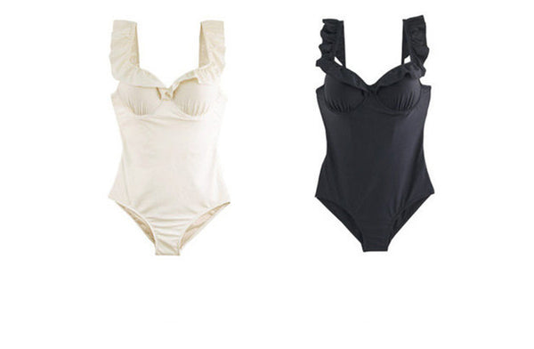 New Style Ladies One Piece Pleated Shoulder Strap Triangle Retro Cover belly Hot spring beach swimsuit Swimwear