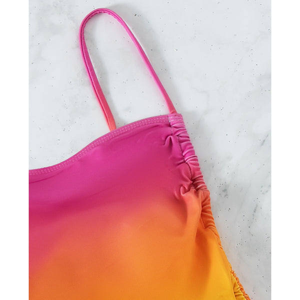 Sexy Chic Women Color Gradient Colorful One Piece Swimsuit Drawstring Swimwear
