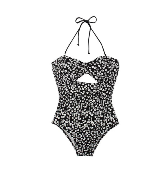 Traditional One Piece Small Floral Printed Swimwear Women Sexy Backless Swimsuit
