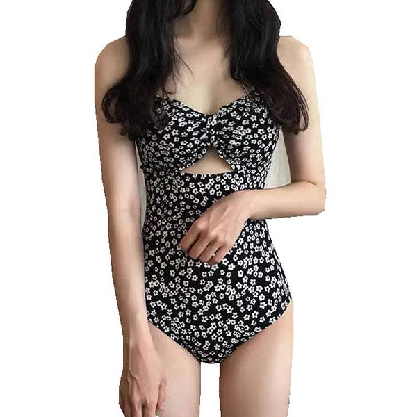 Traditional One Piece Small Floral Printed Swimwear Women Sexy Backless Swimsuit