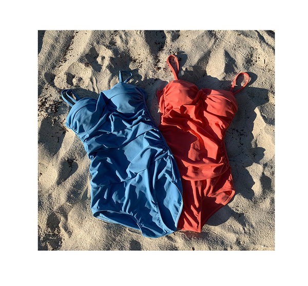 One Piece Ocean Blue Triangle Swimsuit Cover Belly Sexy Sling Women Front Cross Swimsuit