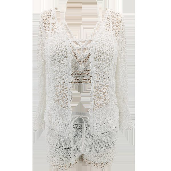 Hot Spring Vacation Comfortable Women White Bikini With Cover Up Swimsuit