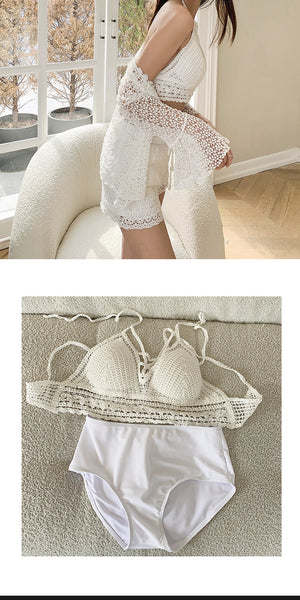 Hot Spring Vacation Comfortable Women White Bikini With Cover Up Swimsuit