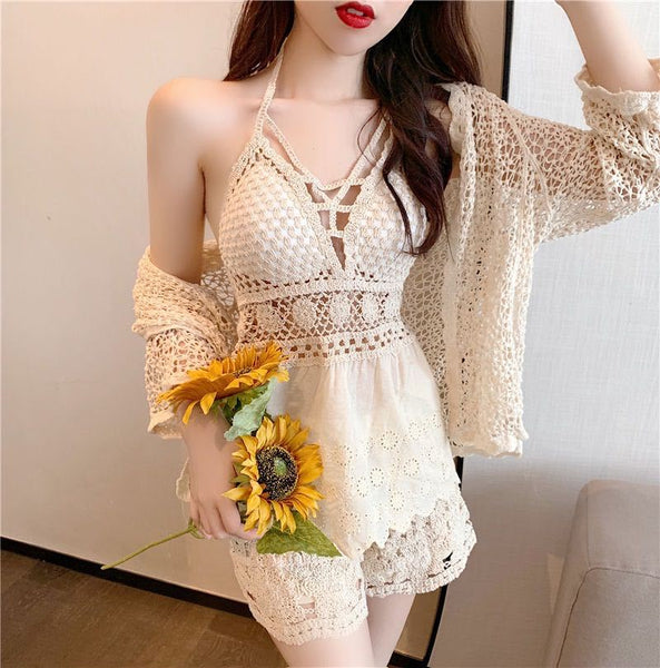 Fashionable Resort Hot spring 3 in 1 piece Beach Swimsuit Bikini Sexy Sling Lace Skirt Set