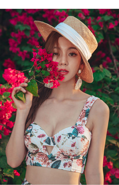 Retro Sexy Swimsuit Floral Beachwear Two Piece High Waist Pushup Bikini Swim Wear