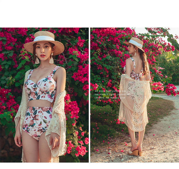 Retro Sexy Swimsuit Floral Beachwear Two Piece High Waist Pushup Bikini Swim Wear