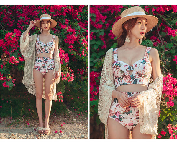 Retro Sexy Swimsuit Floral Beachwear Two Piece High Waist Pushup Bikini Swim Wear