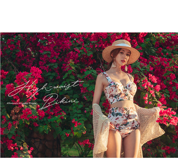 Retro Sexy Swimsuit Floral Beachwear Two Piece High Waist Pushup Bikini Swim Wear