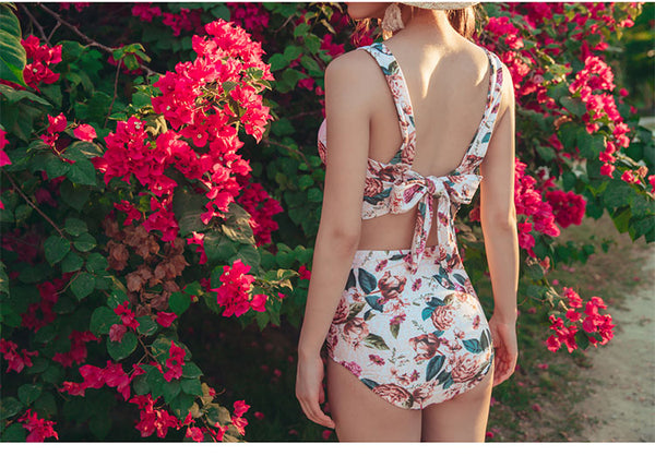Retro Sexy Swimsuit Floral Beachwear Two Piece High Waist Pushup Bikini Swim Wear